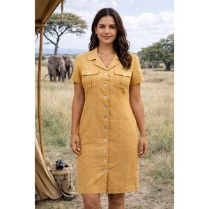 VTG Tickets Clothing Mustard Button Shirt  Sz 10 Safari Dress Collared‎ U1019